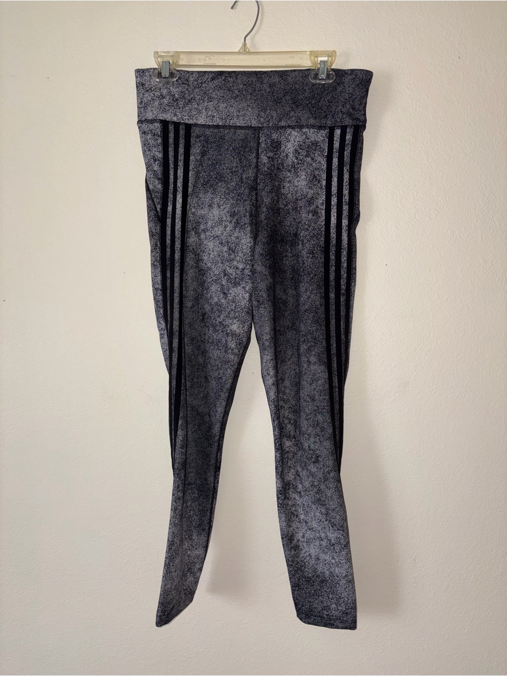 adidas Women Gray Leggings with Black Side Stripes Size Large Workout Athletic